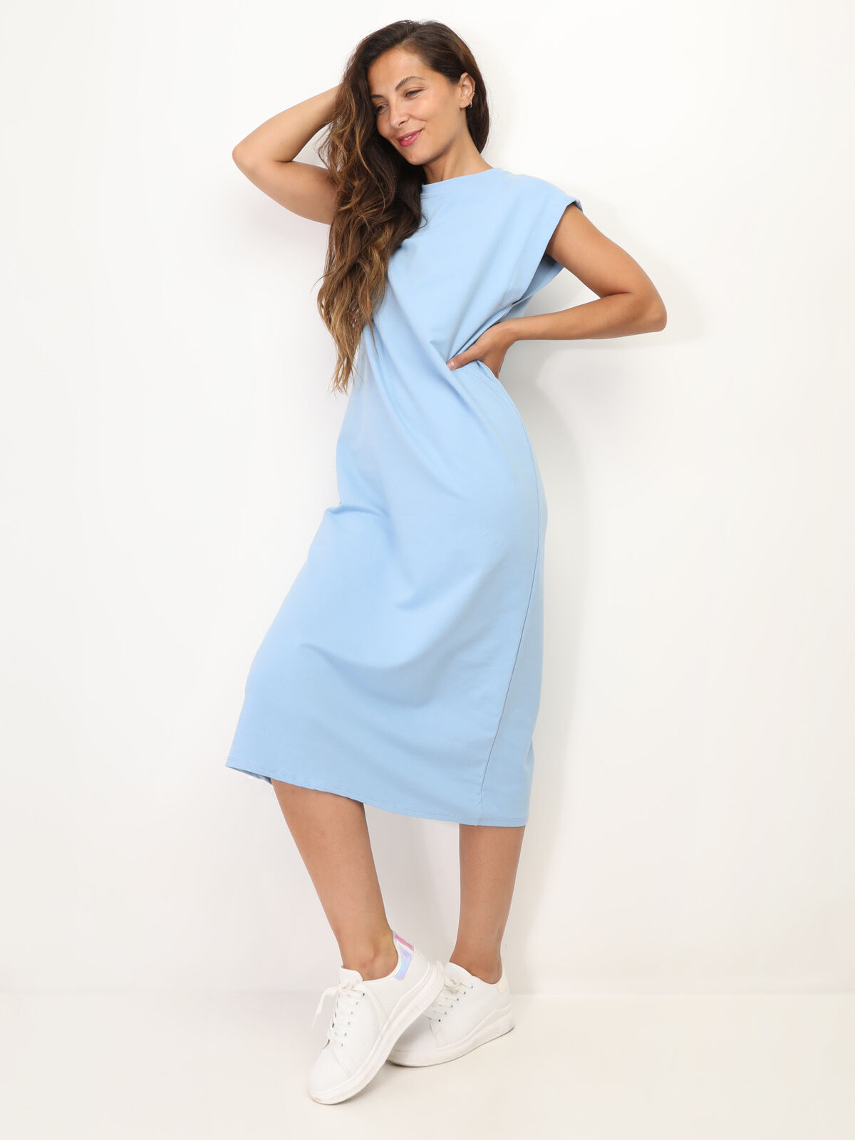Robe t-shirt mi-longue- Bleu clair