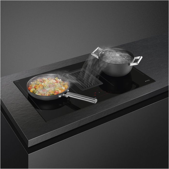 SMEG Induktions-Kochfeld + Muldenlüfter HOBD482D Schwarz
