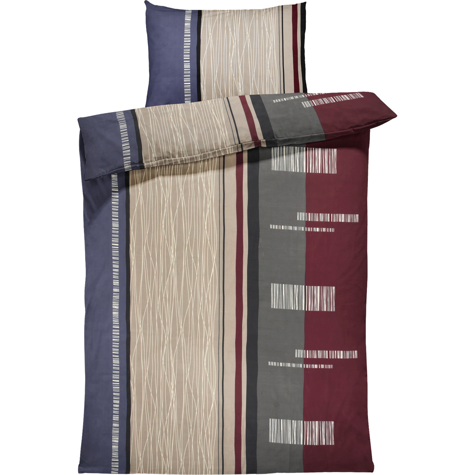 Bettwäsche Satin Streifenmuster grau-beige-bordeaux 160x210 65x100 Bettanzug Nord
