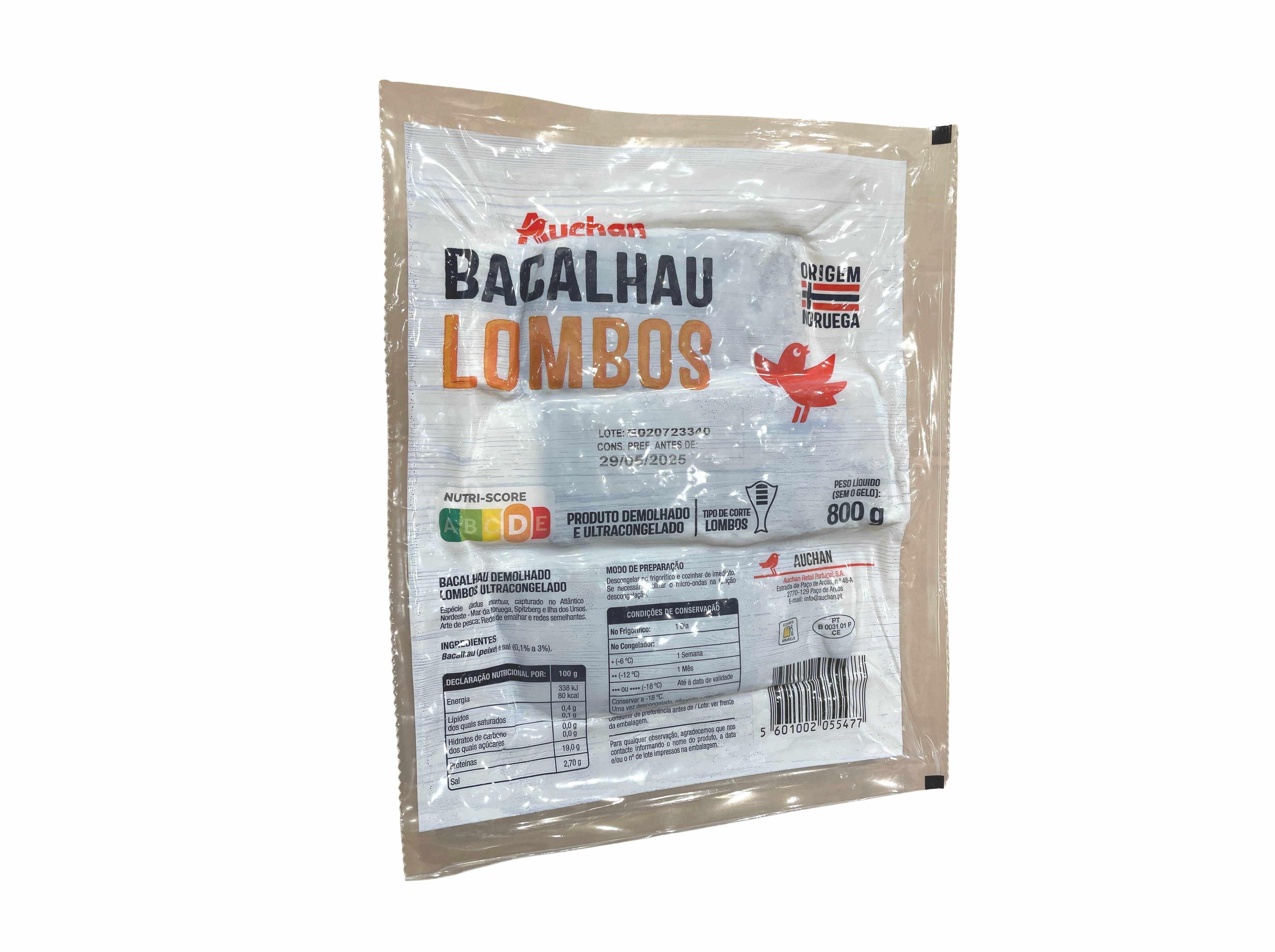BACALHAU AUCHAN DEMOLHADO LOMBOS 800G