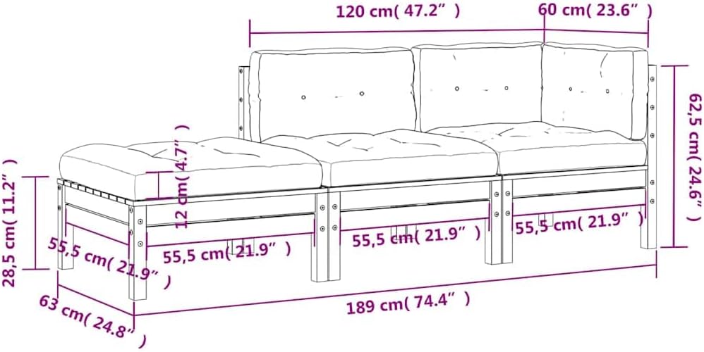 vidaXL Gartensofa 3-Sitzer, Modular Sofa mit Kissen Hocker, Gartensessel Ecksofa mit Lattenrost, Relaxsessel Lounge Sessel Gartenmöbel