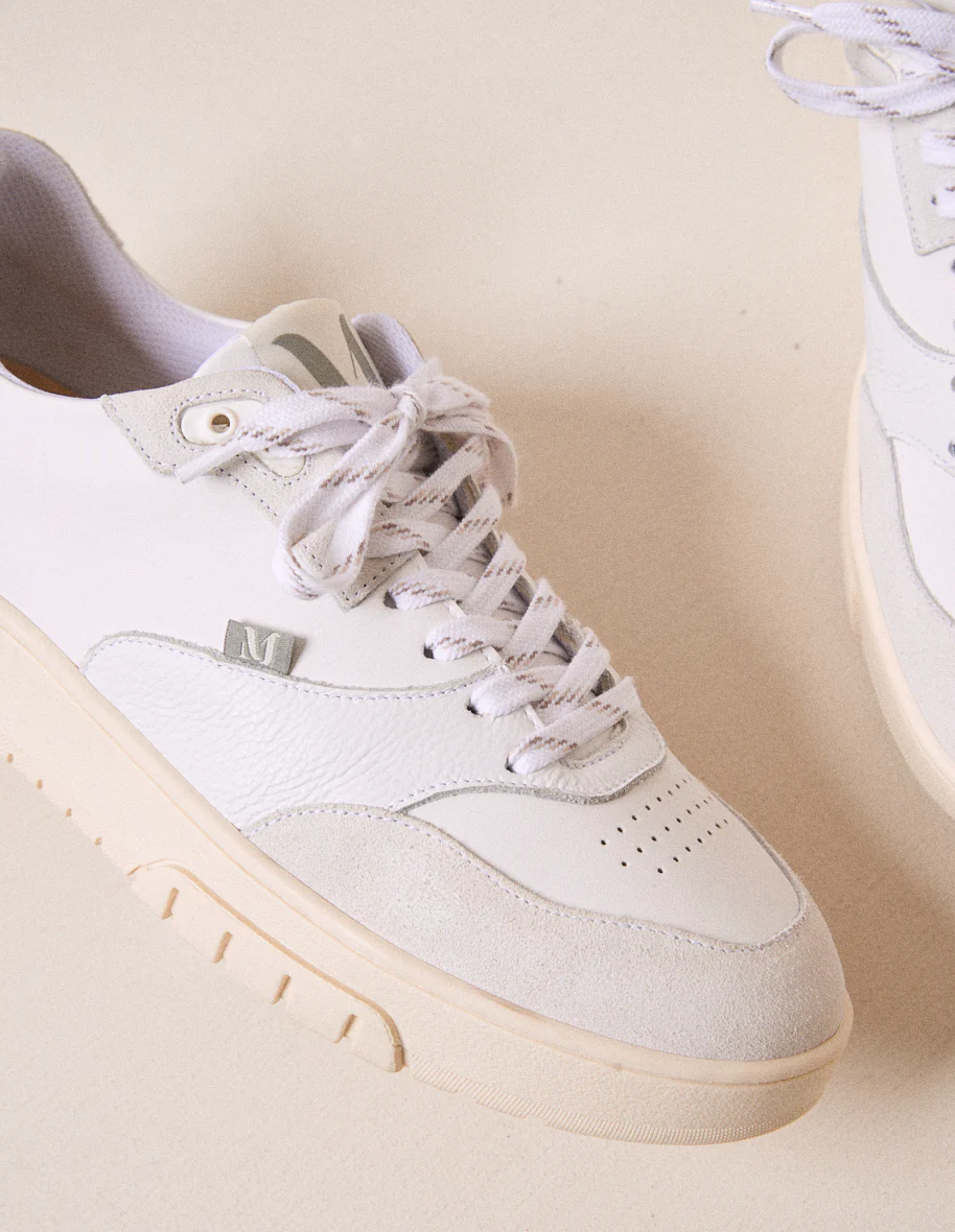 Baskets basses Albert - Cuir et suède blanc gris