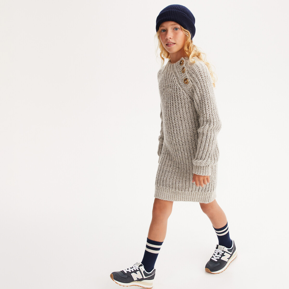 COLEÇÕES LA REDOUTE<br>Vestido reto com gola alta em tricô grosso