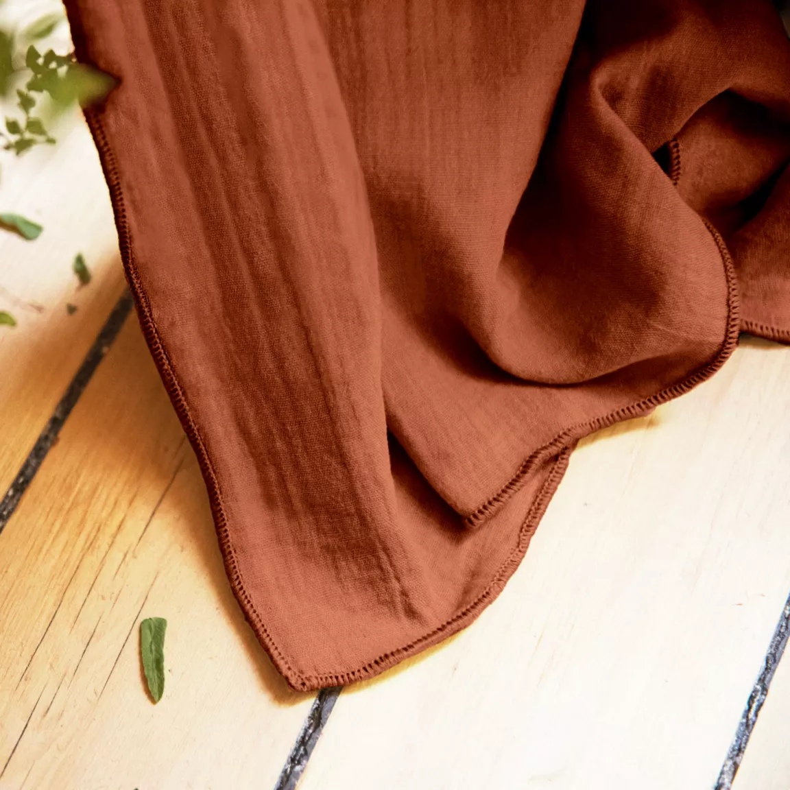 Rideau gaze de coton ajustable (280 x max 300 cm) Gaïa Terracotta