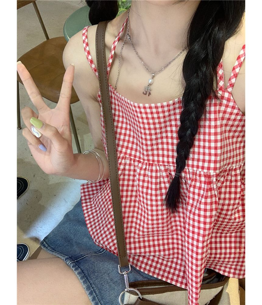 Shinsei - Gingham Flowy Camisole Top