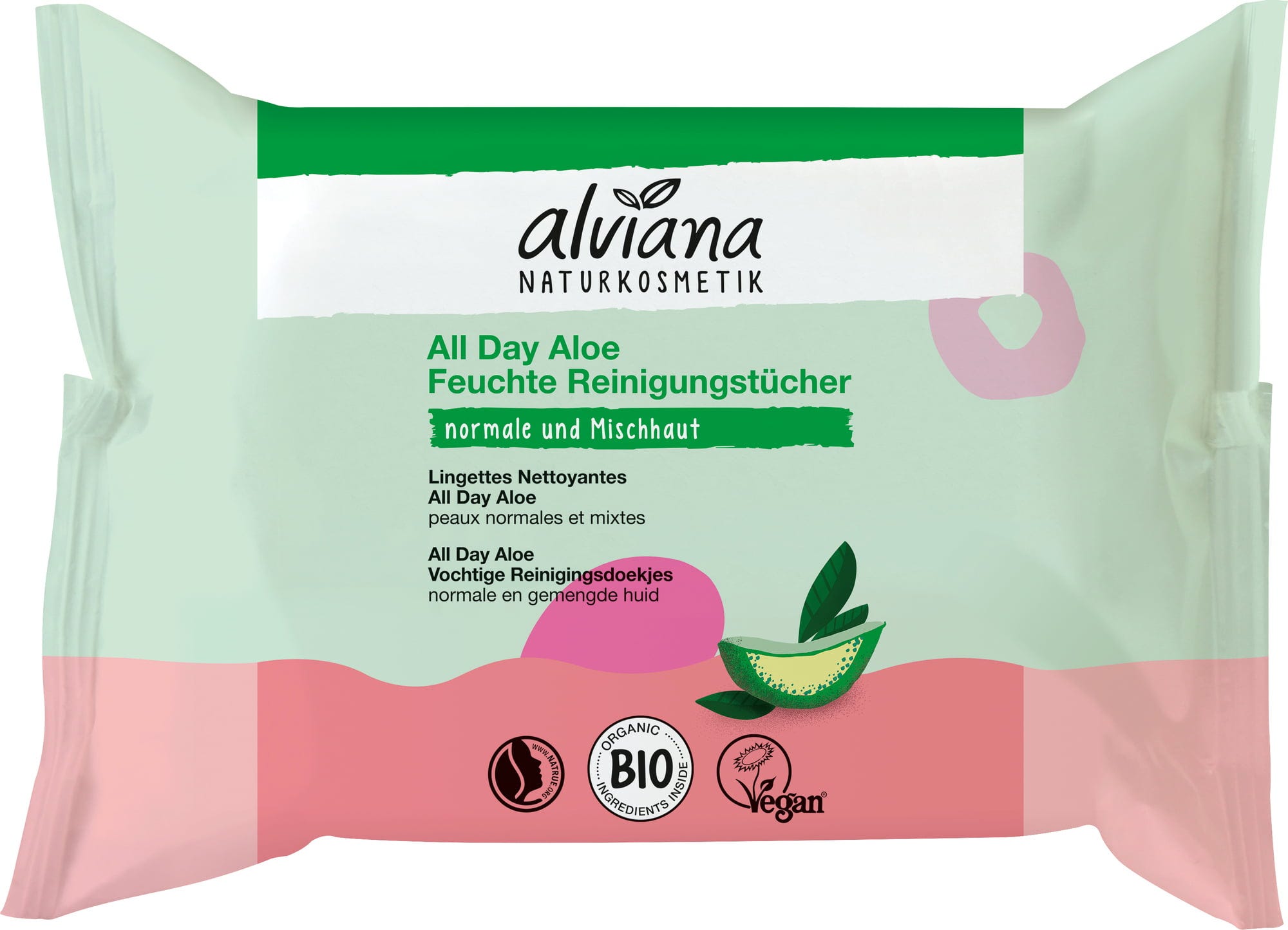 alviana Naturkosmetik  Feuchte Reinigungstücher Bio-Aloe Vera, 25 Stk