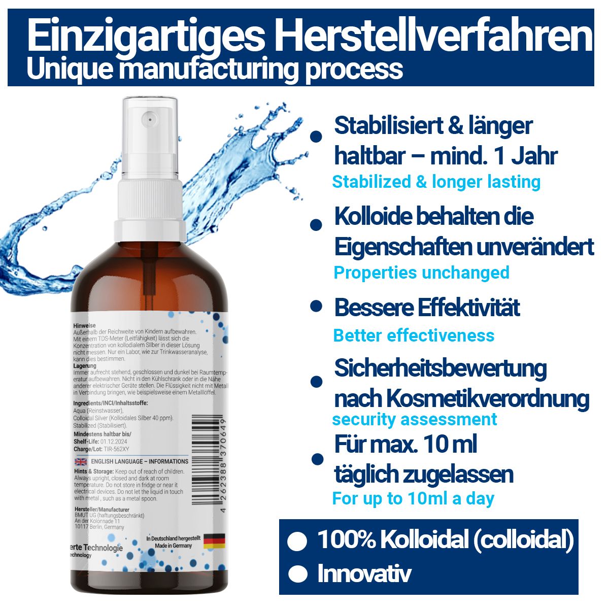 BMUT Kolloidales Silber Spray (40 ppm) in Braunglasflasche