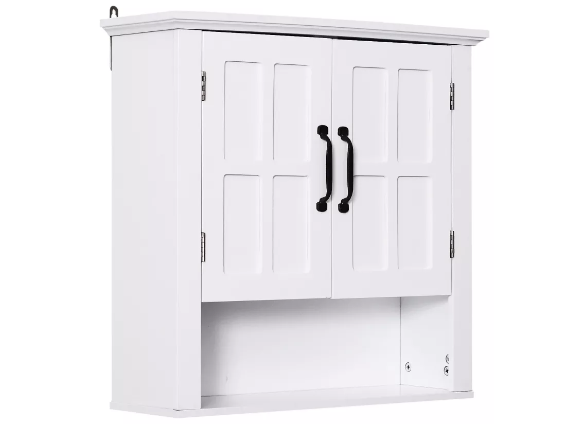 Armoire haute murale de salle de bain ou WC placard 2 portes 2 étagères niche dim. 60L x 20l x 58H cm MDF panneaux particules blanc