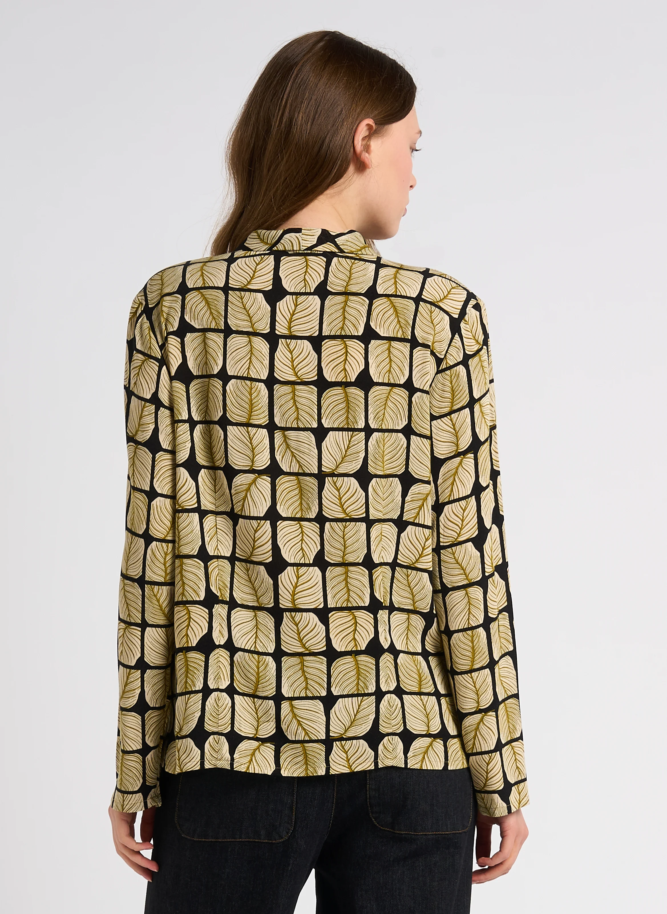 Chemise droite à col V | Beige