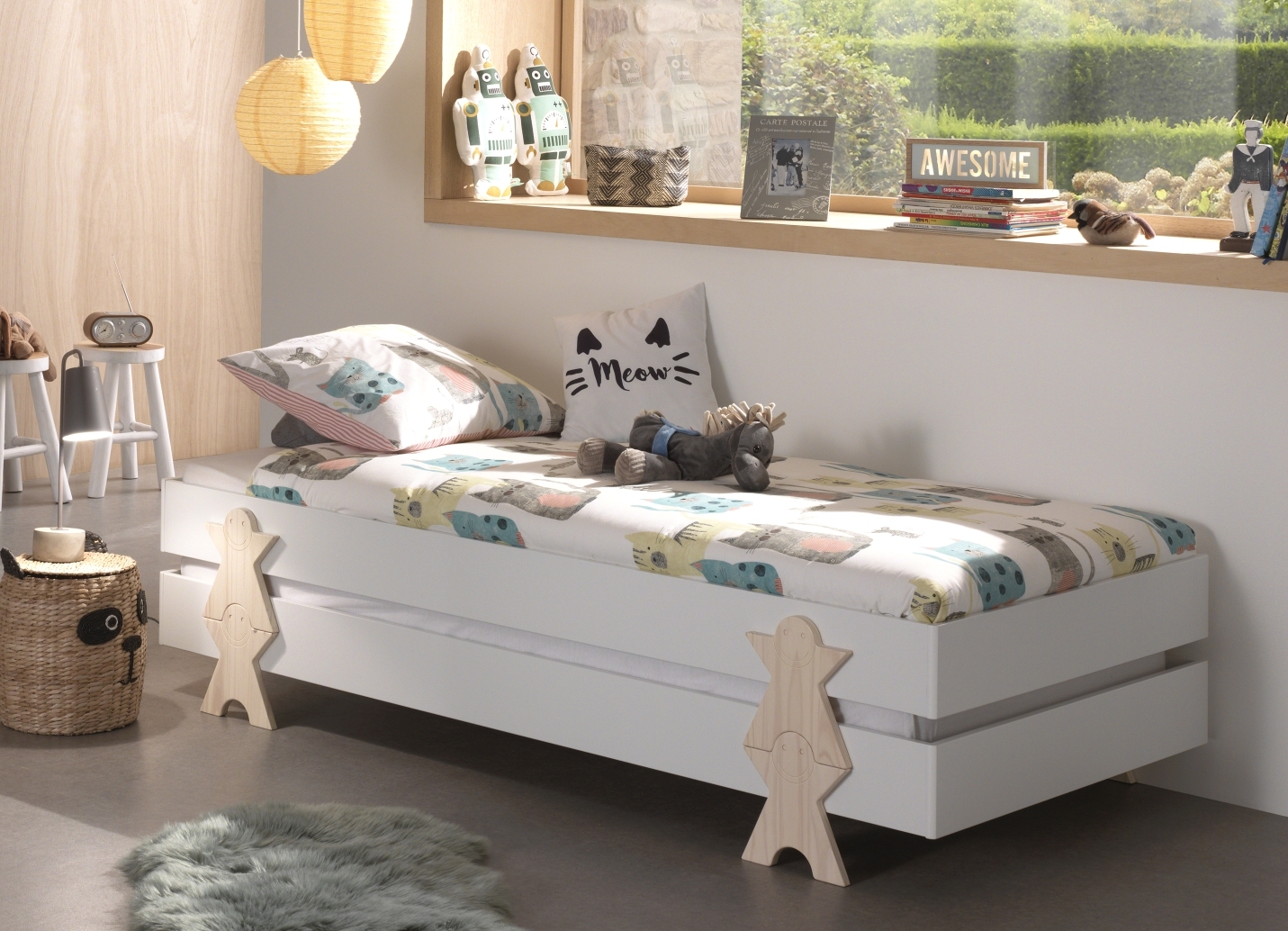 2-teiliges Stapelbett-Set MODULO - weiß - Smiley - 90x200 cm