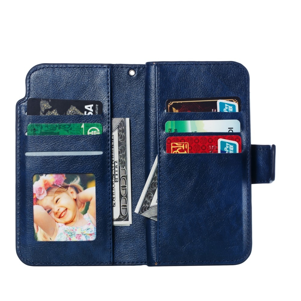 iPhone SE (2022/2020) / 8 / 7 Leder Wallet Etui Tasche mit 9 Kartenfächern - Dunkelblau