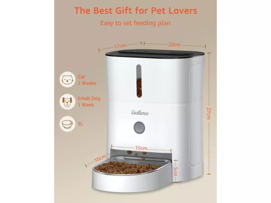 3L Distributeur de Croquettes pour Chat et Chien Blanc Distributeur Automatique de Nourriture avec Bol en Acier Inoxydable 6 Repas par Jour