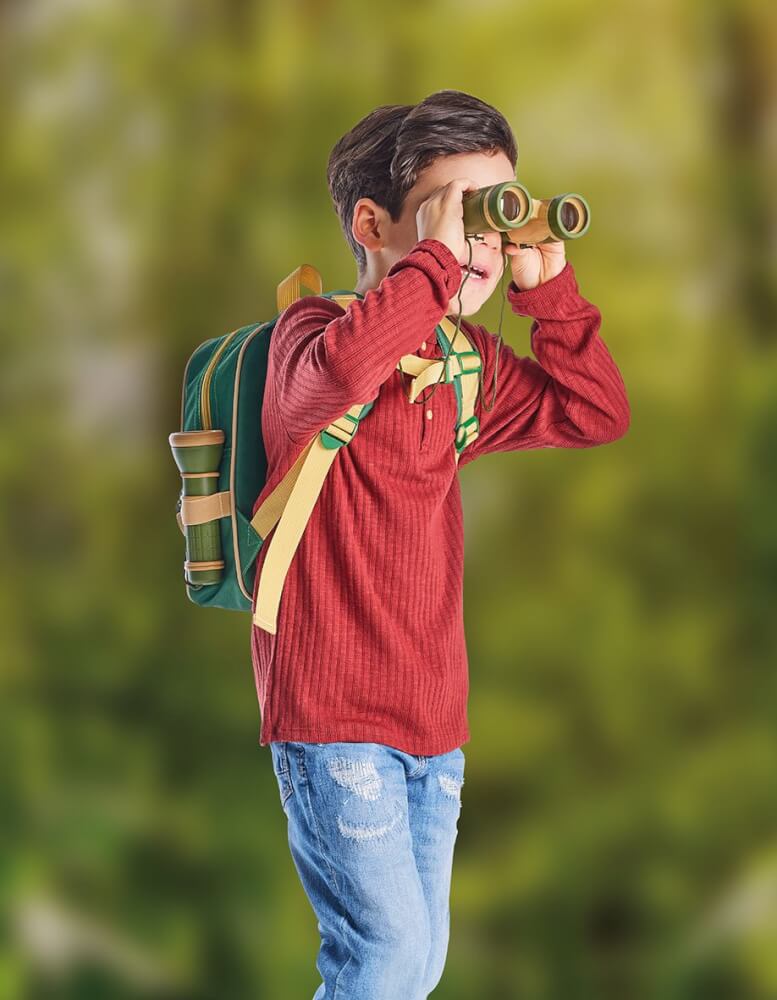 SCOUT Entdecker-Rucksack, 5-teilig, inklusive Lupe, Taschenlampe, Fernglas und Kompass