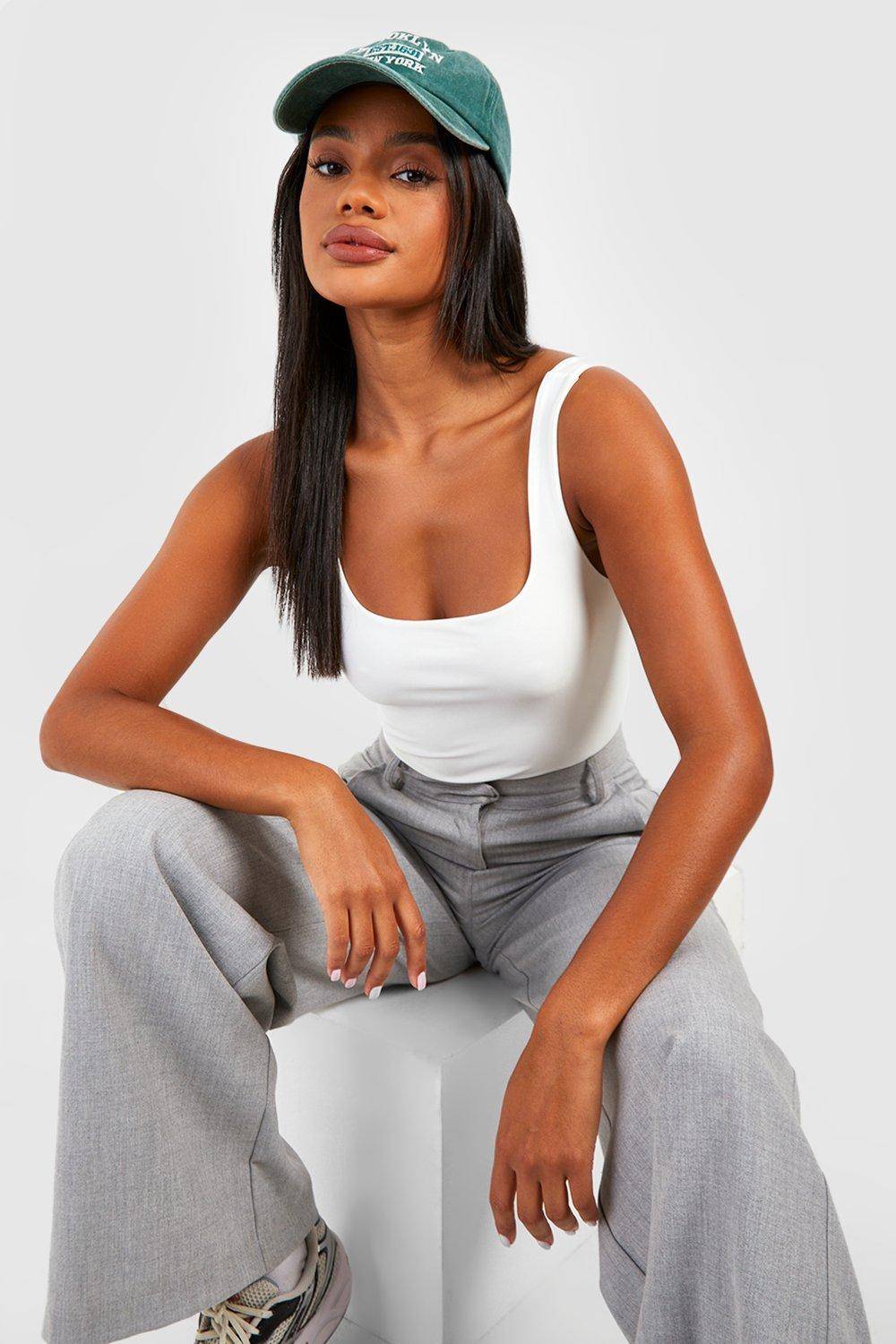 boohoo Square Neck Slinky Double Layer Bodysuit