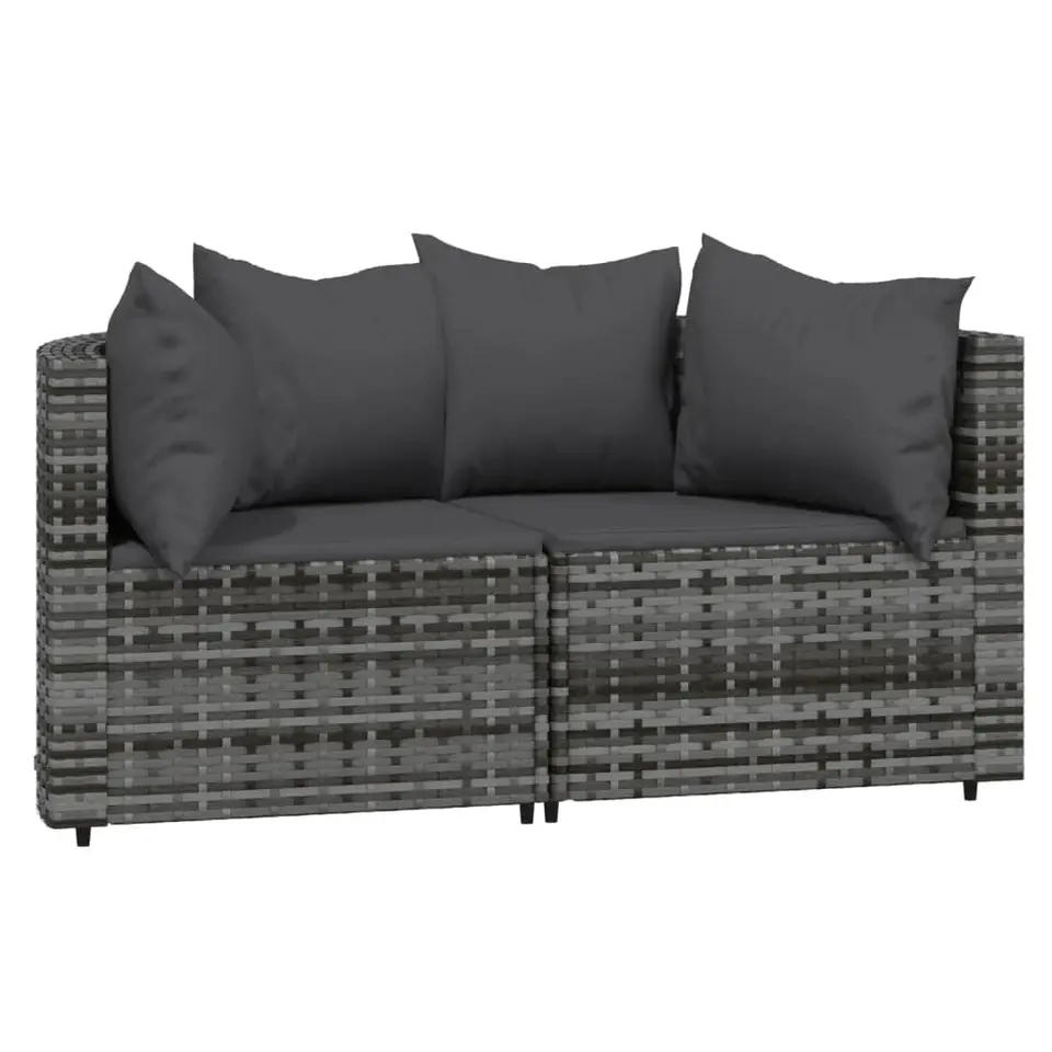 vidaXL - Loungeset - Grijs - Poly rattan - 3 stuks - Met kussens