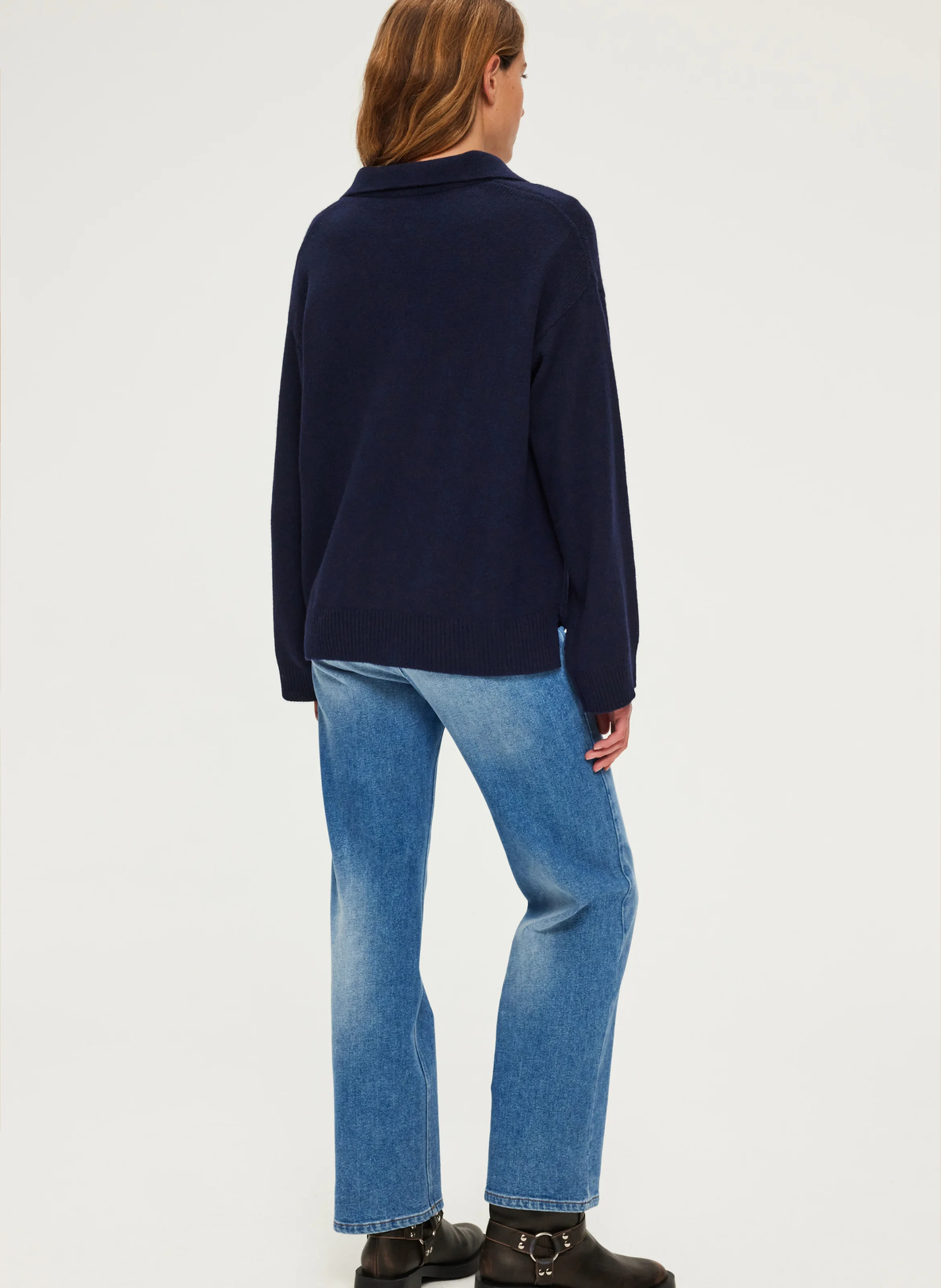 JOCIA - Pull droit col classique en cachemire | Bleu