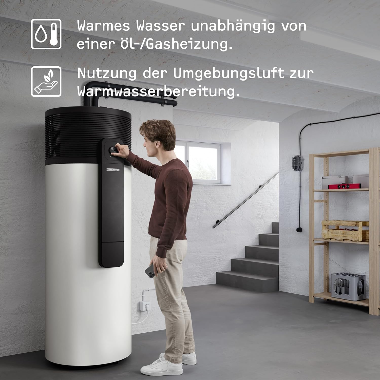 STIEBEL ELTRON Wärmepumpe Warmwasser WWK-I 300 W Plus, steckerfertig, 300 Liter, intuitive Bedienung, serienmäßige Schnittstelle für Photovoltaik-Anlagen, Energieklasse A++ (Profil XL), 204483