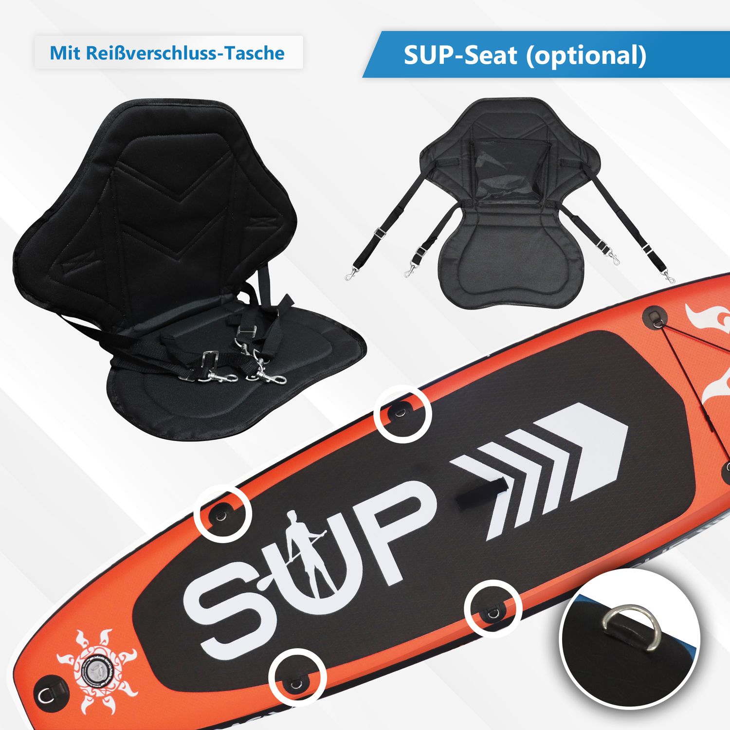 24MOVE® Standup Paddle Board SUP, inkl. umfangreichem Zubehör, Paddel und Hochdruckpumpe, ROT, 366x80x15cm