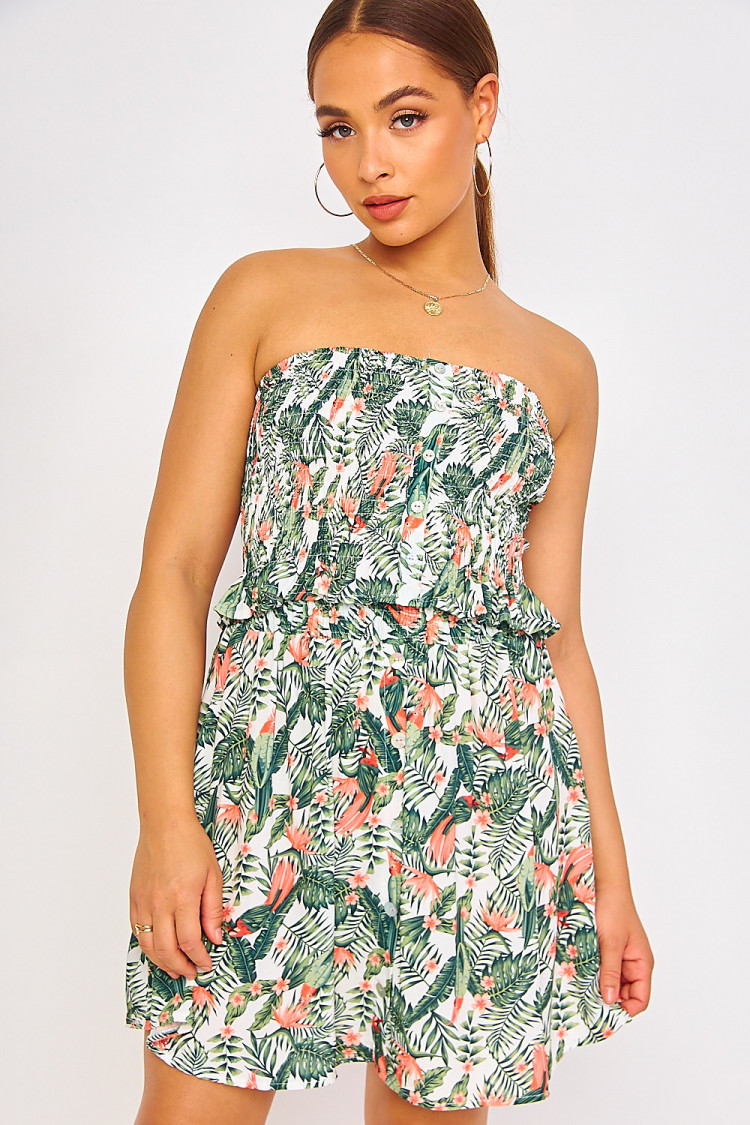 Ensemble blanc fleuri top bustier + jupe