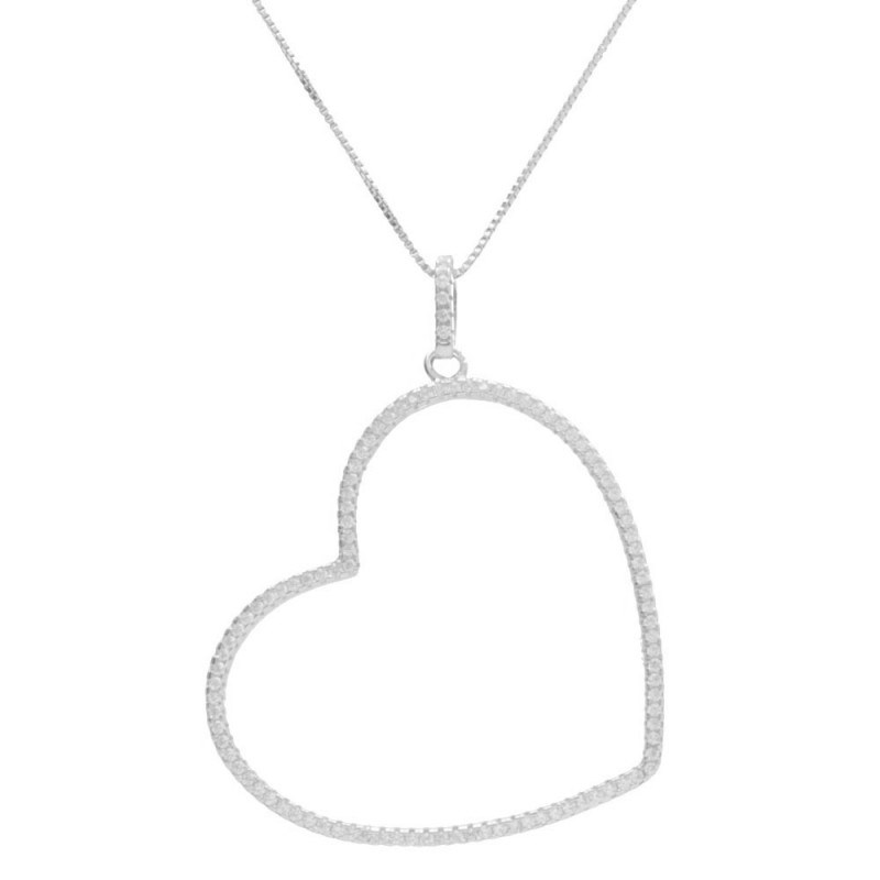 Collier Argent 925/000 Rhodié - Coeur Pavé de Zirconiums