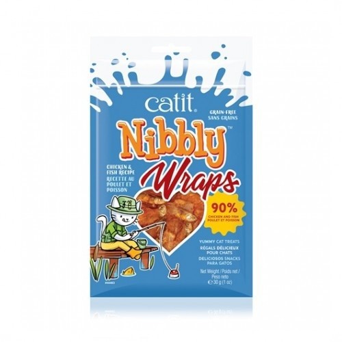 Petisco para gatos Nibbly Wraps, sabor peixe/frango