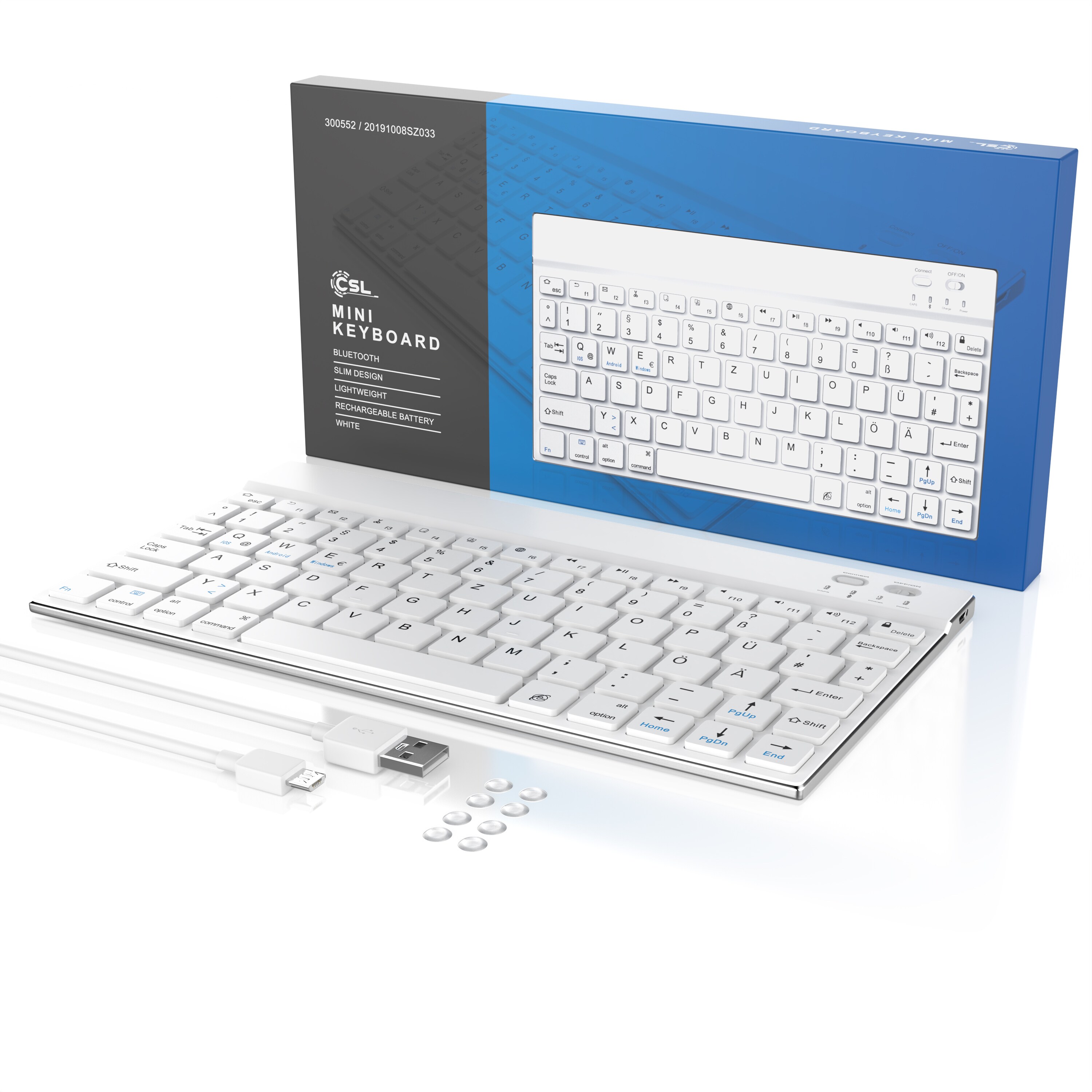 CSL Wireless-Tastatur, Ultra Slim Keyboard, Bluetooth, Aluminium Gehäuse, DE Layout, BT 3.0, weiß