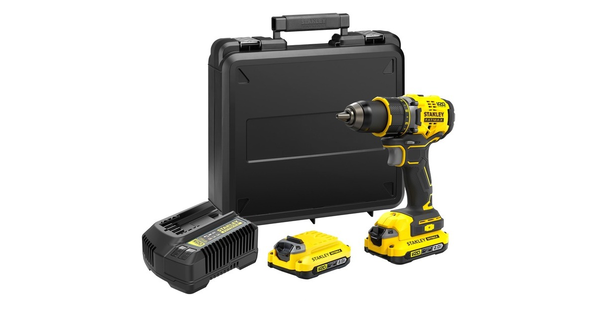 StanleyFATMAX V20 18V Brushless schroefboormachine  (Geel/zwart, Koffer, oplader (2A) en 2 accu's (2.0Ah) inbegrepen)