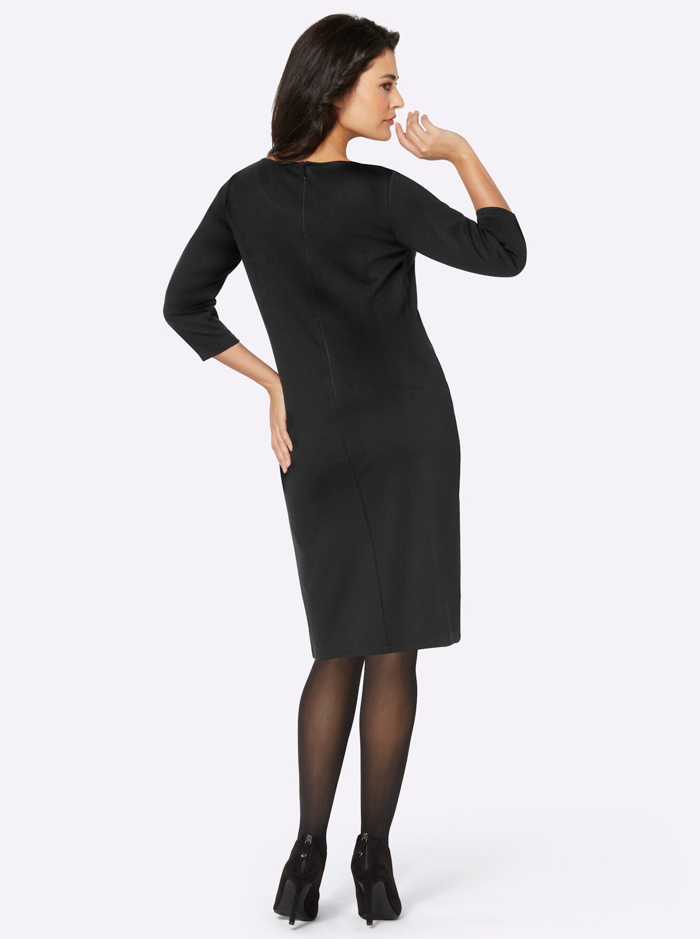 Jersey-Kleid in schwarz-champagner-bedruckt