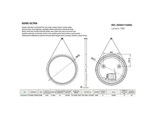 CRISTALED - Miroir de salle de bains lumineux éclairage intégré led fron...