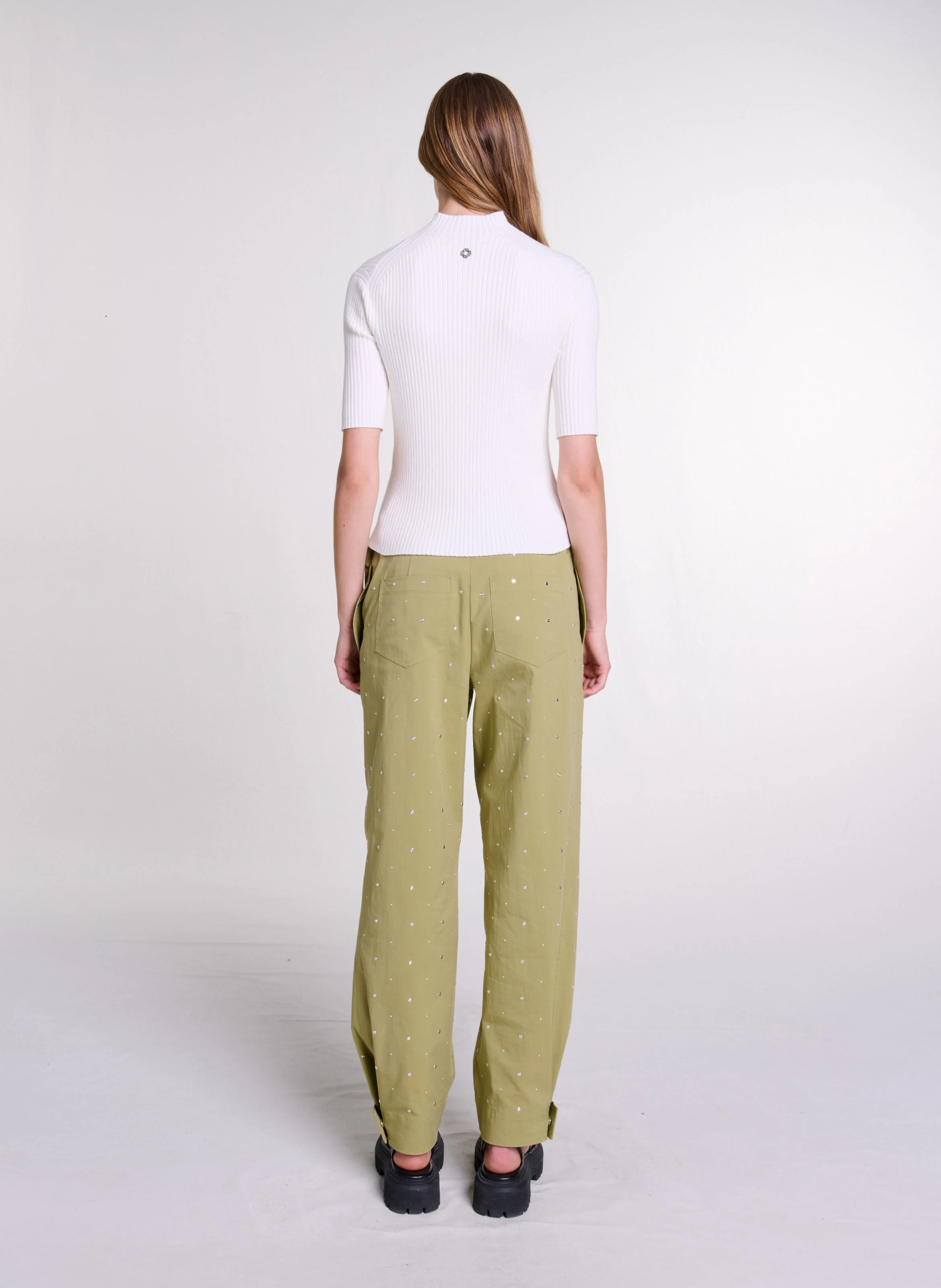 Top col rond en coton mélangé | Beige