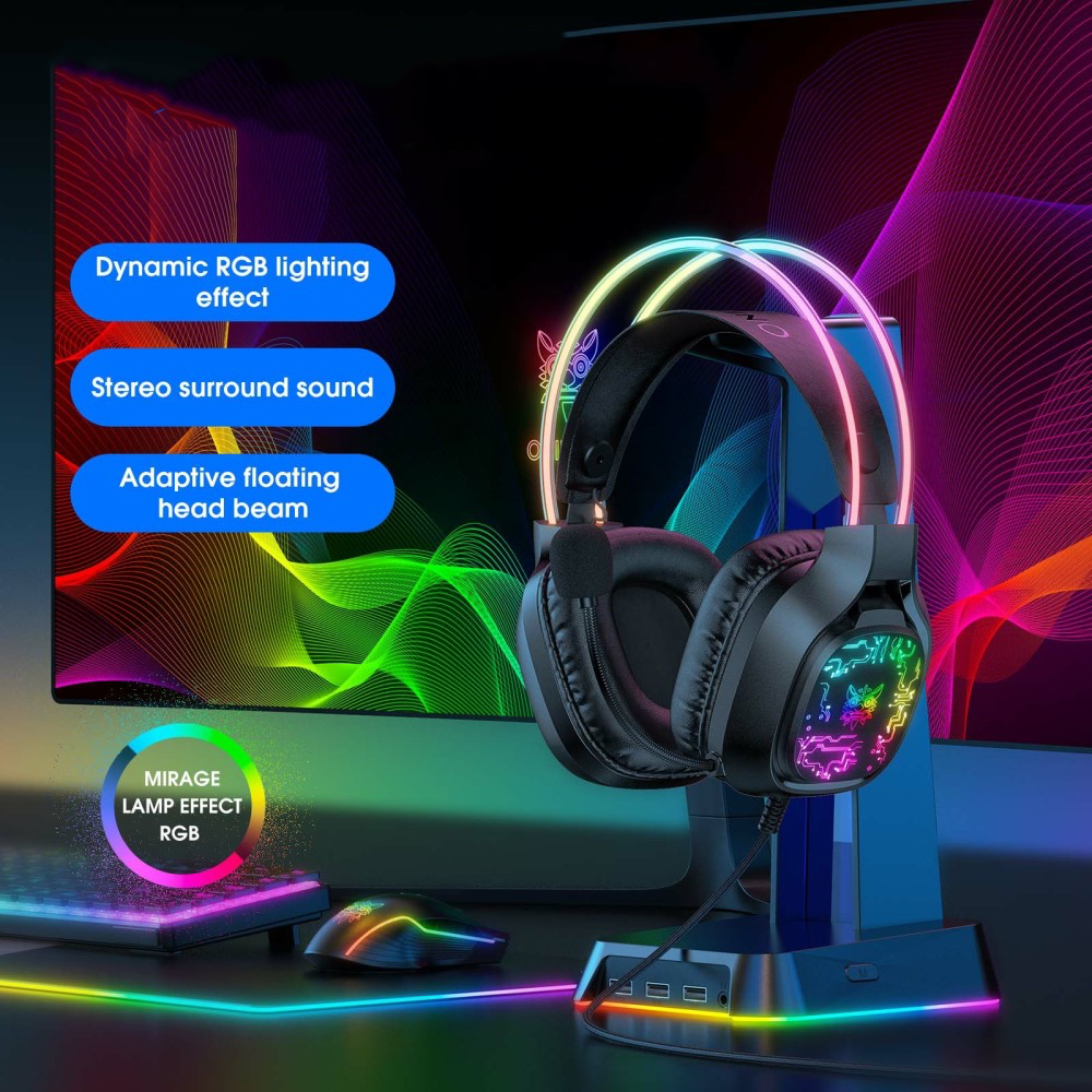 X22 Gaming USB Kopfhörer Over-Ear LED Stereo Headset mit Mikrofon   3.5mm Klinken Anschluss - Weiss