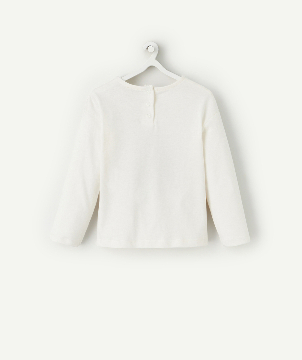 T-SHIRT BÉBÉ FILLE EN COTON BIO ÉCRU AVEC BALEINE EN BOUCLETTE