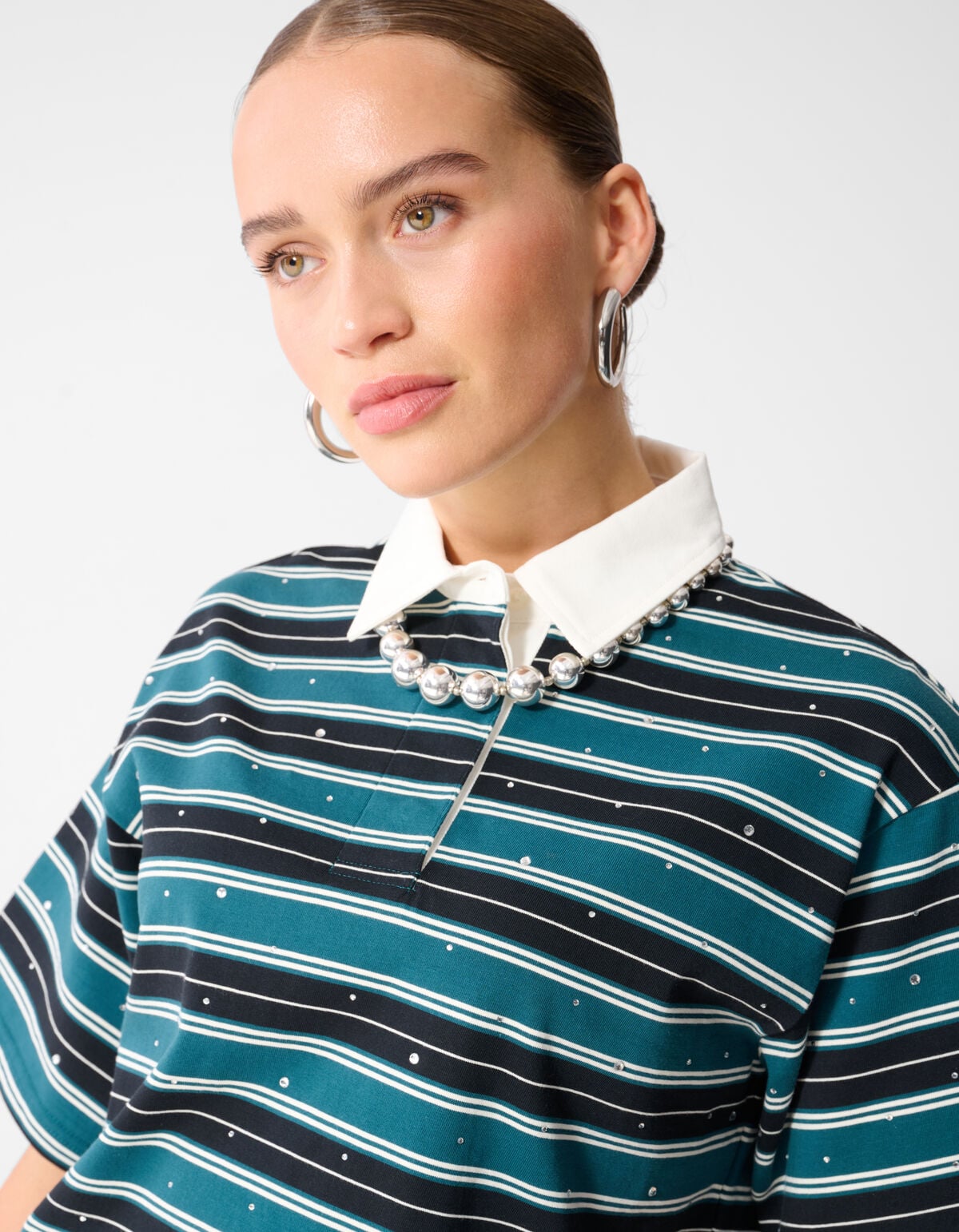 Strass Cropped Polo Petrol