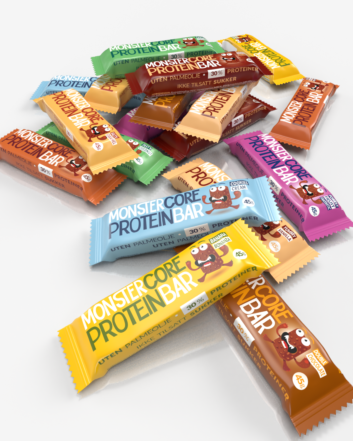 Monster Core Protein Bar SMAKSPAKKE! 9 SMAKER OG 18 BARER!