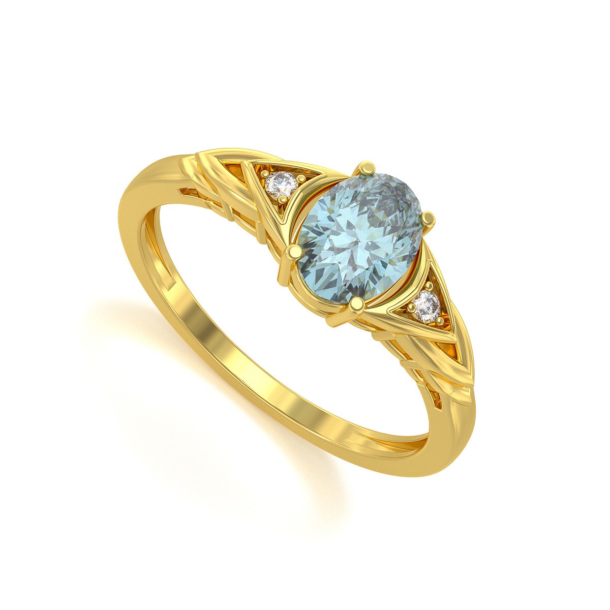Bague ADEN Or 585 Jaune Aigue-Marine et diamants 2grs