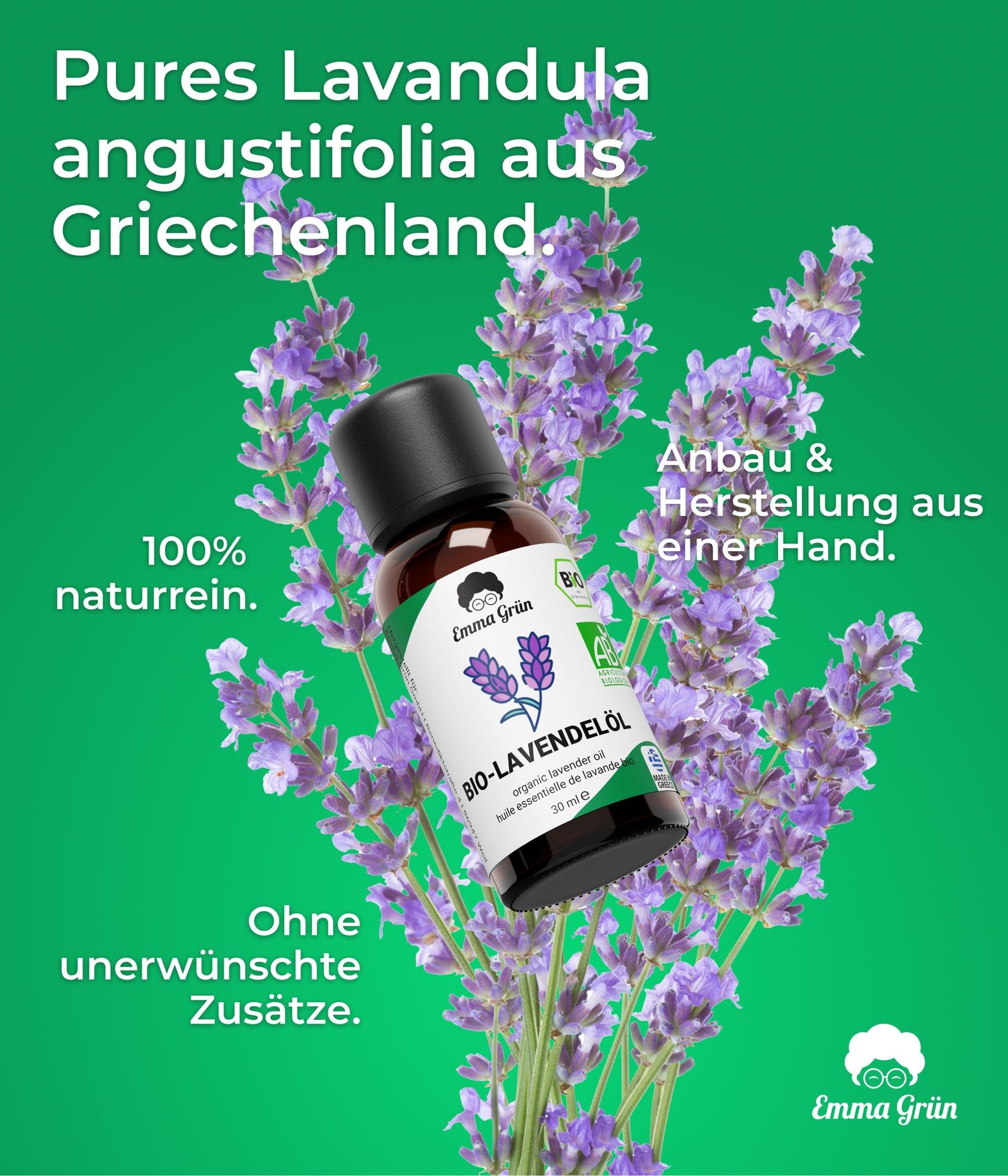 Emma Grün® ätherisches Bio Lavendelöl naturrein & hochdosiert