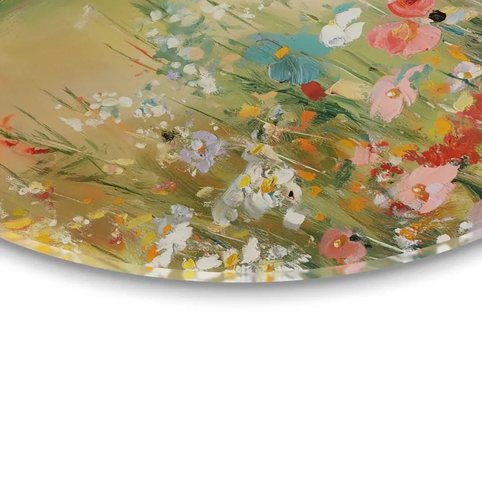 Glasschilderij Zomers strand - Ø 50cm - Beige