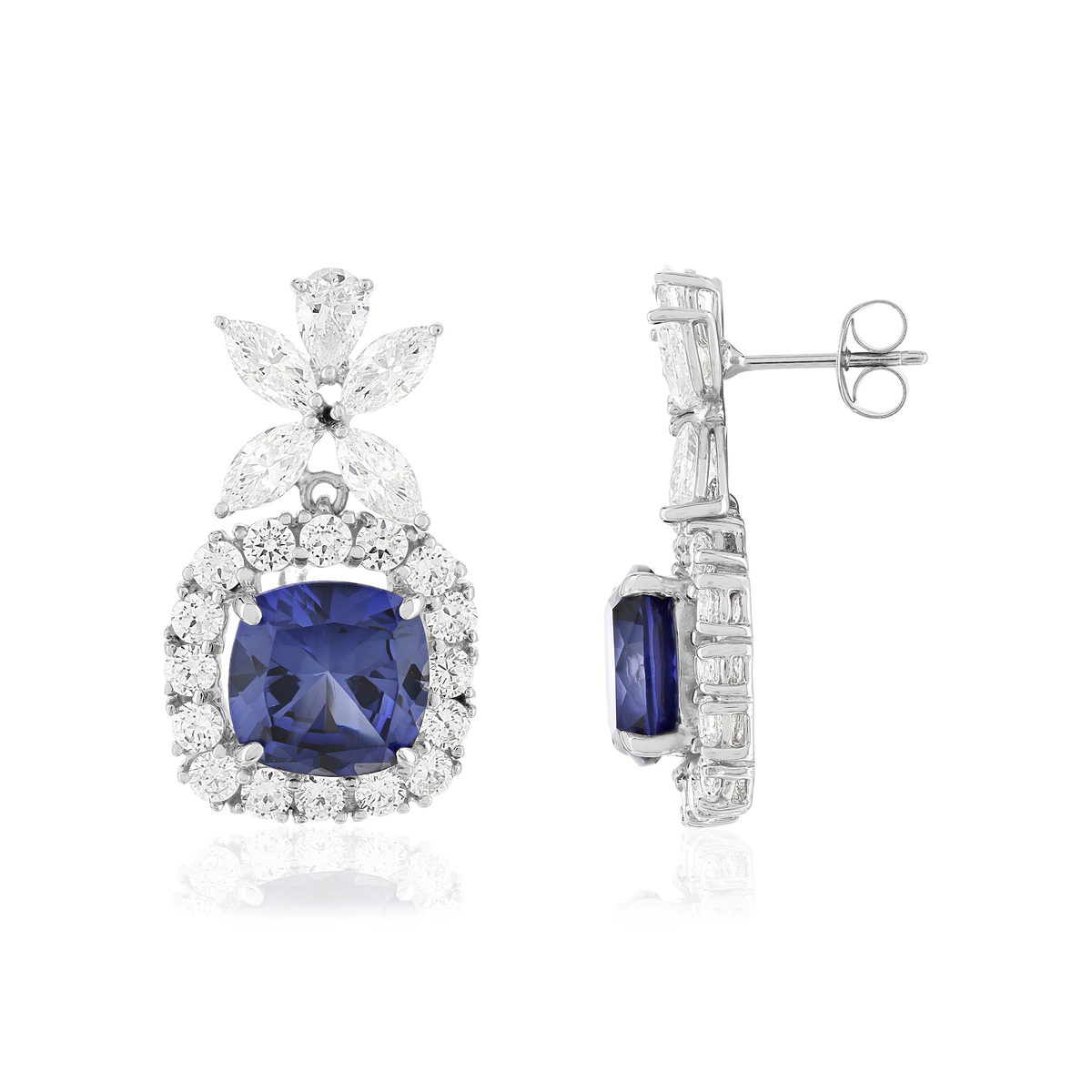 Boucles d'oreilles pendants argent 925 pierres synthétiques bleues zirconias