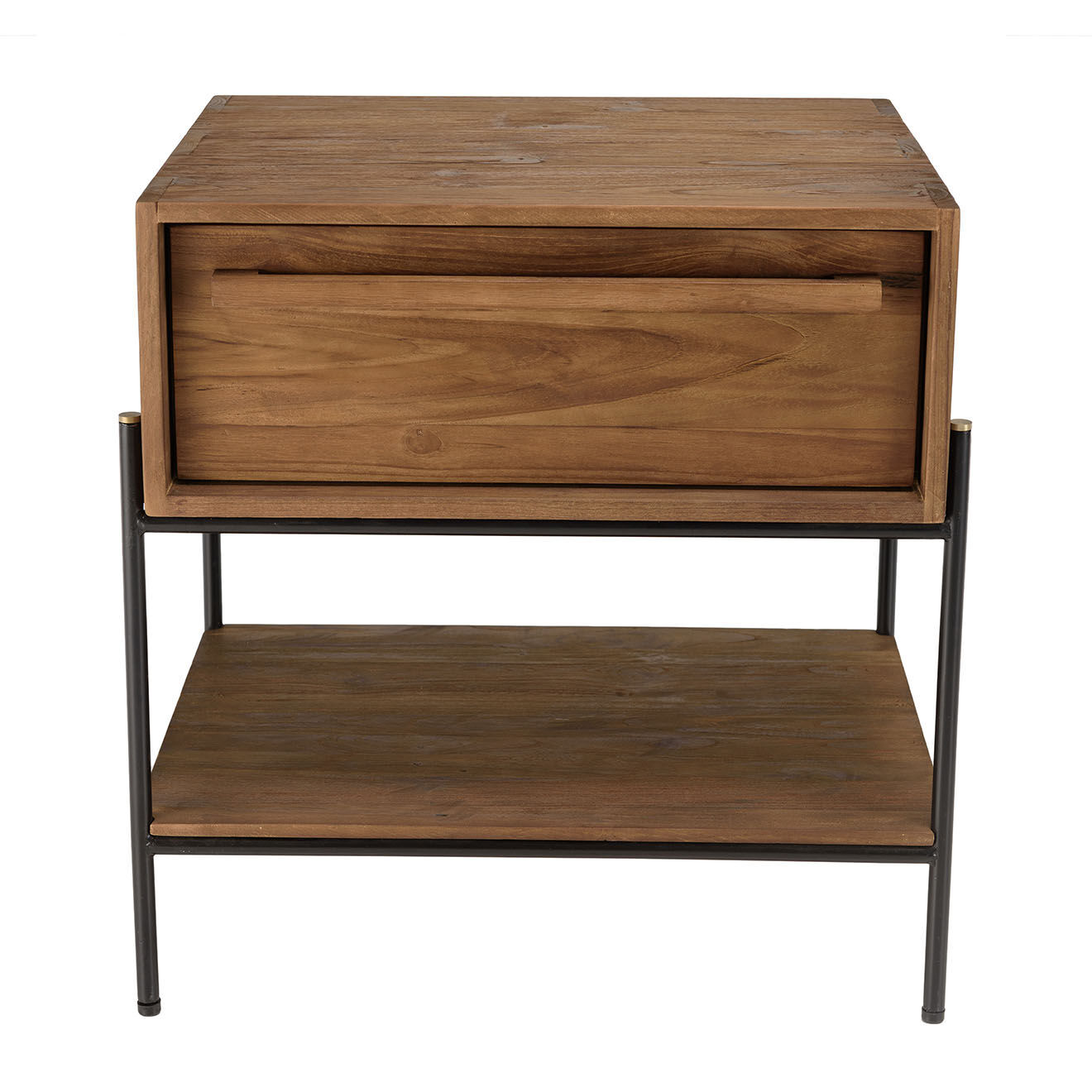Macabane Table de chevet bois de teck recyclé Sixtine marron/noir - 58.5 x45x60 cm