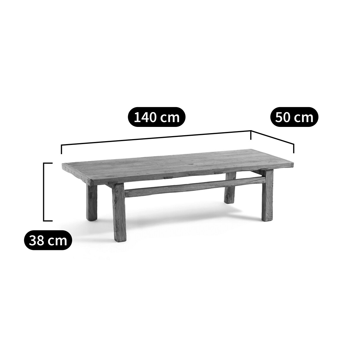 AM.PM<br>Mesa de centro em madeira maciça de olmo reciclado, Sumiko