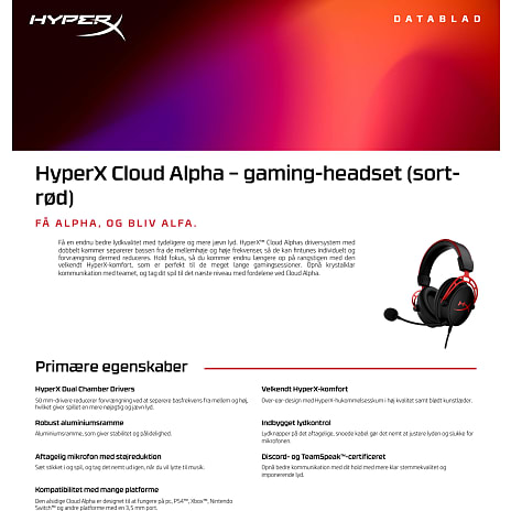Hyperx cloud alpha gaming headset - sort/rød