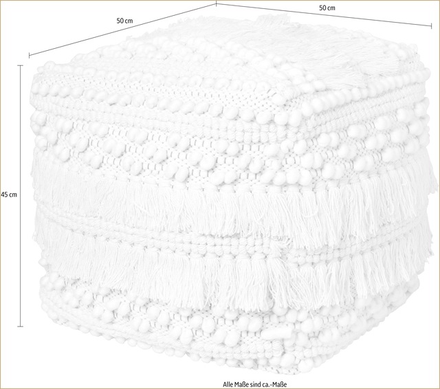 Kayoom Pouf »Bohist 325 50cm x 50cm,   Strukturen mit Fransen und Quasten« 1 Stk. tlg. handgefertigt, Unikat, sehr gut kombinierbar, vielfältig im Einsatz