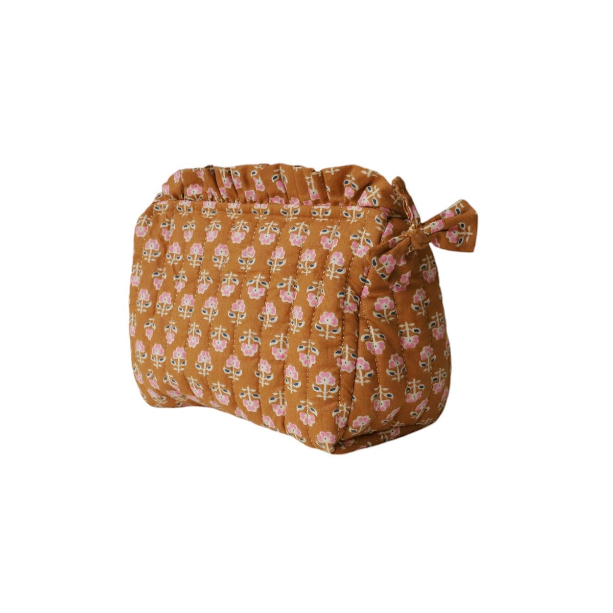 Petite trousse de toilette froufrou block print curry - Mariage Indien Pondie Chérie