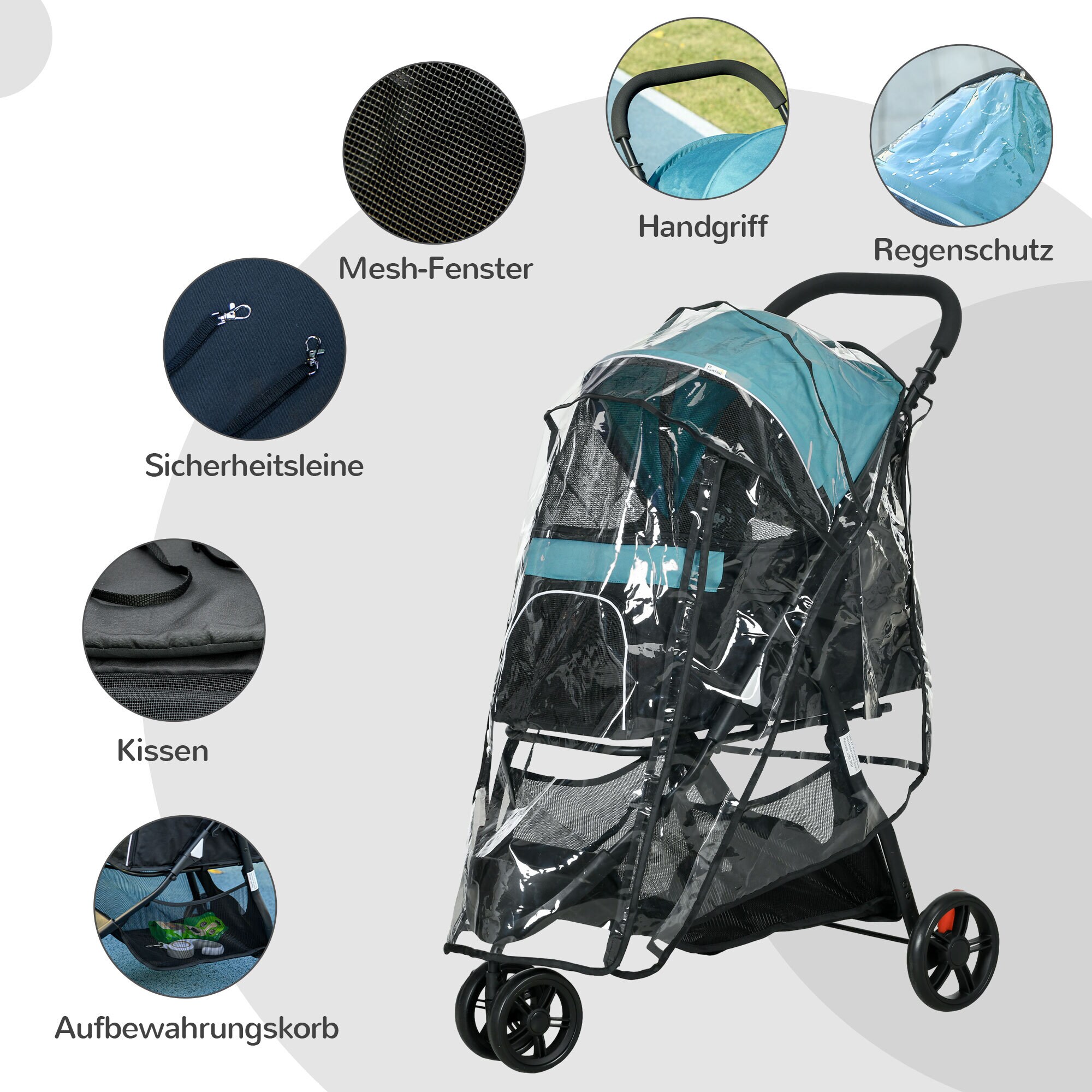 PawHut Hundebuggy mit Aufbewahrungskorb grün 80,5L x 51,5B x 100H cm