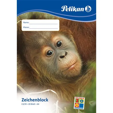Pelikan Zeichenblock C4/20, A4, 100 g/qm, Deckblatt mit Tiermotiv, 20 Blatt