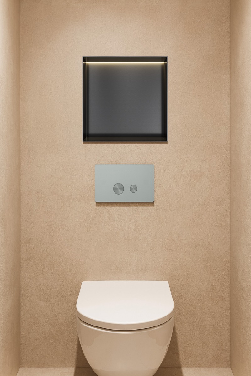 Hotbath &More frameless inbouwnis met verlichting 30x30x10cm geborsteld zwart PVD