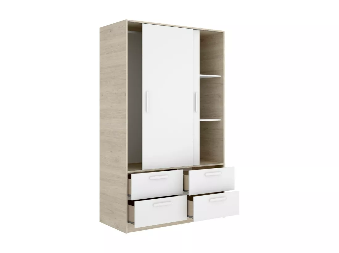 Garde-robe 2 portes Dbradle, Meubles de chambre, Penderie de plain-pied, Placard à vêtements, 120x60 h204 cm, Blanc et Chêne clair