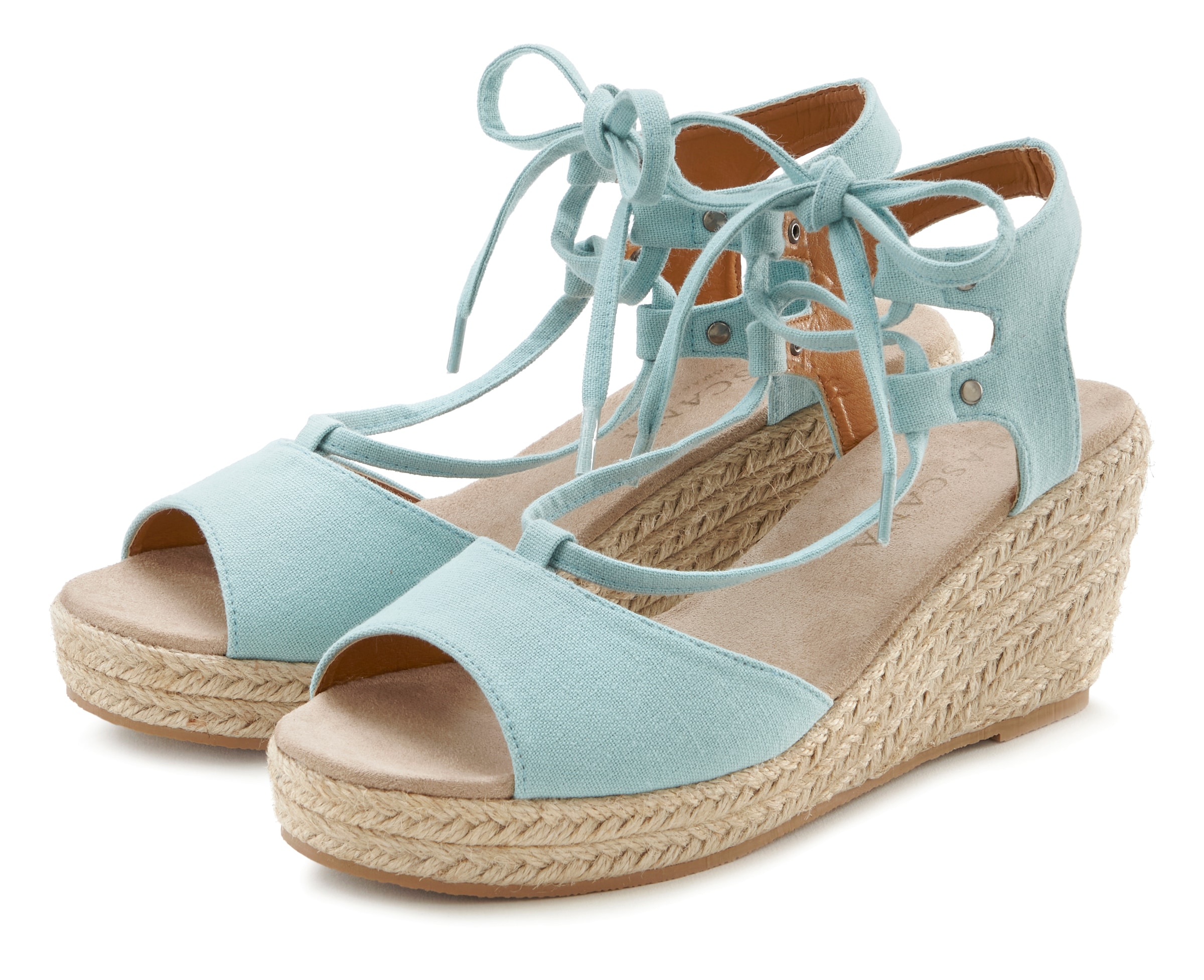 LASCANA Keilsandalette »Sommerschuh«  Sandalette, Sandale mit Keilabsatz, Bast-Optik & Schnürung VEGAN