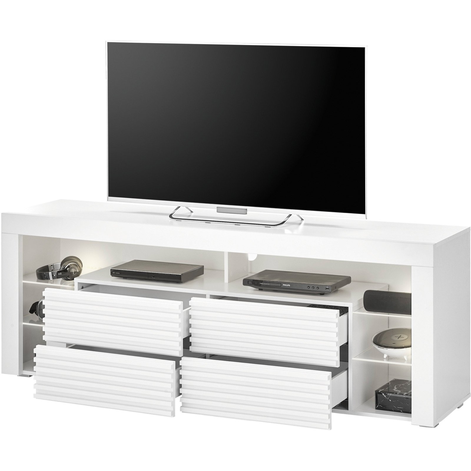 TV-Möbel Goal 2.0 Dekor weiss, 179 x 66 x 44 cm, mit Lamellenfront