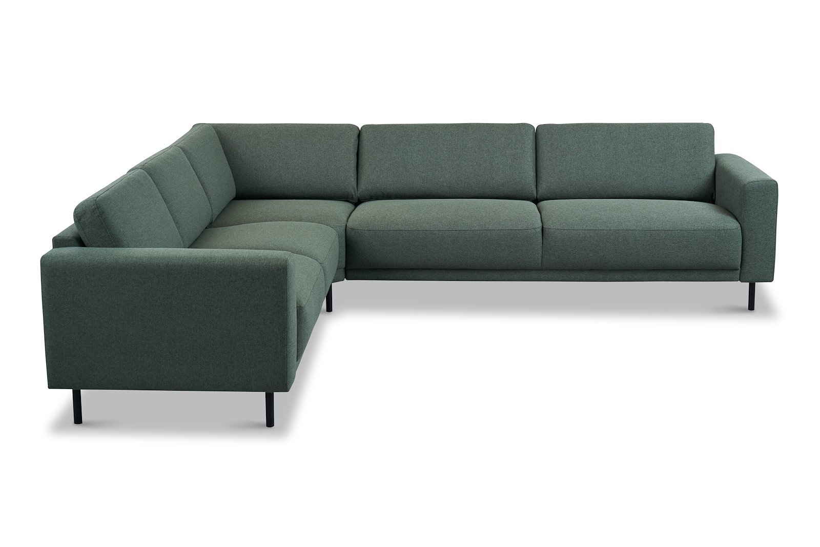 Portland hjørnesofa Tekstil Herby 10 Green med sorte ben